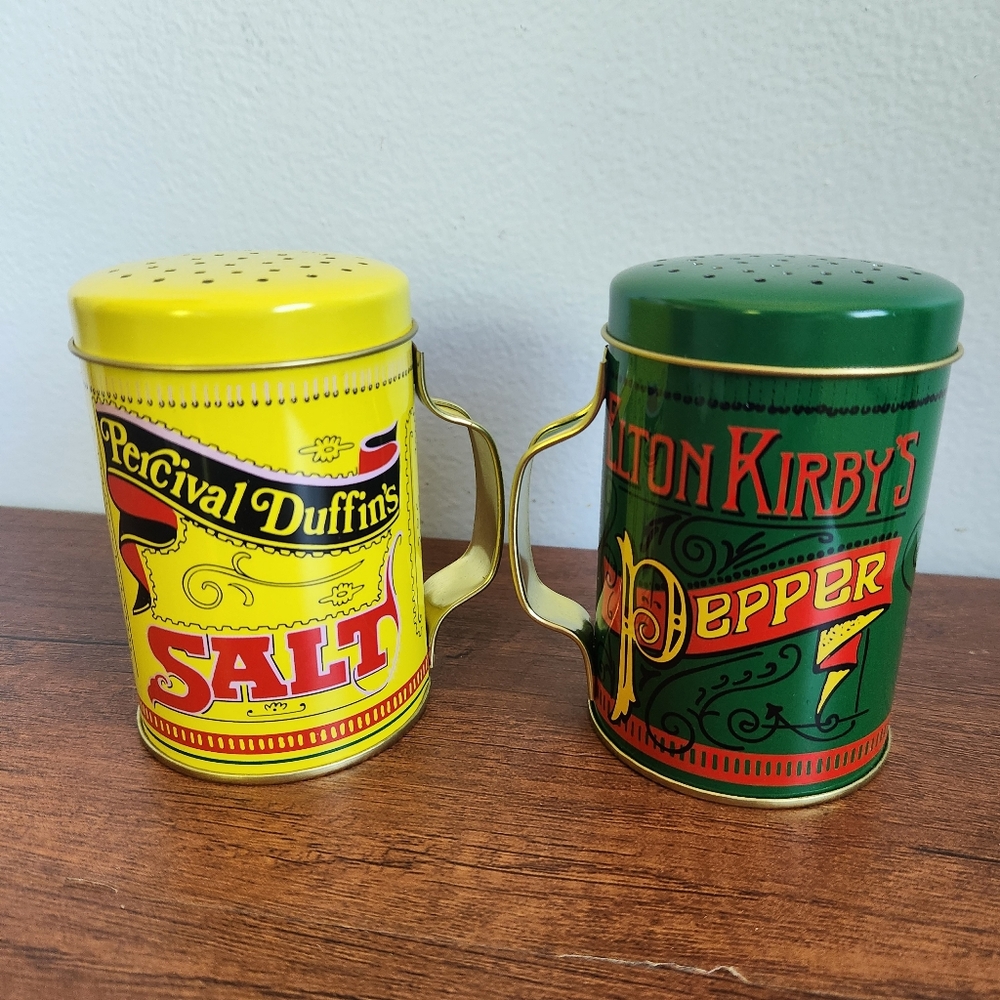 Salt and Pepper Shakers Tin Vintage Theme Yellow And Green - New